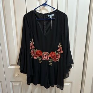 Black and Red Embellished Jumpsuit Bell Sleeve